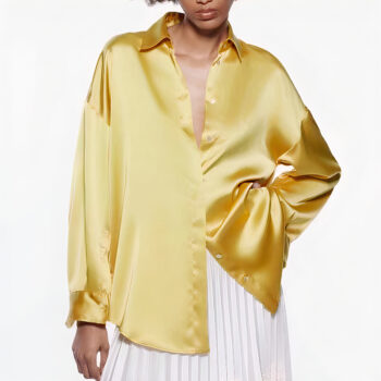 Chemise ample en satin jaune pour femme