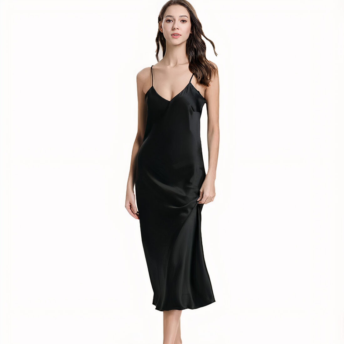 Robe de nuit en satin noire longue