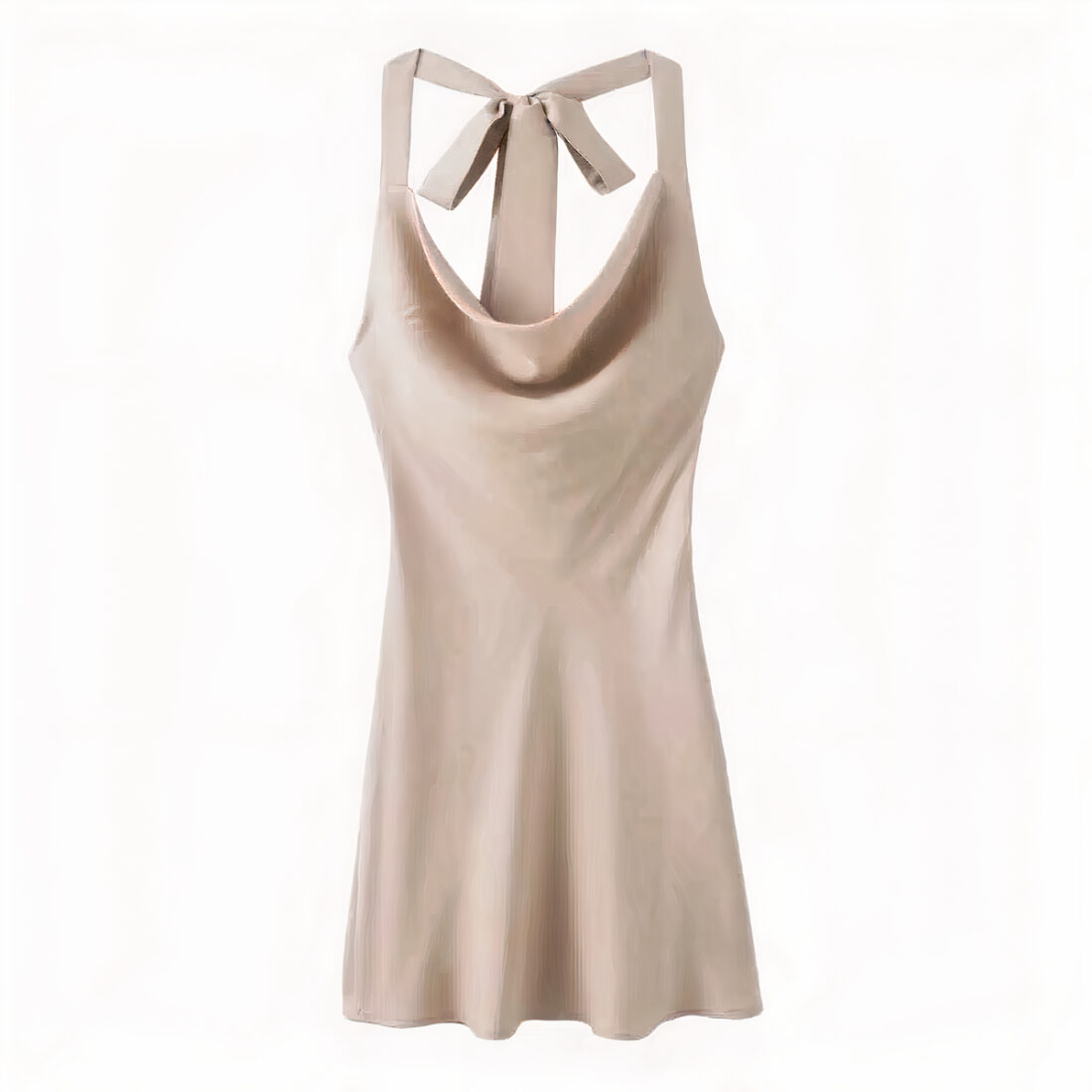 Robe courte en satin beige à col bénitier