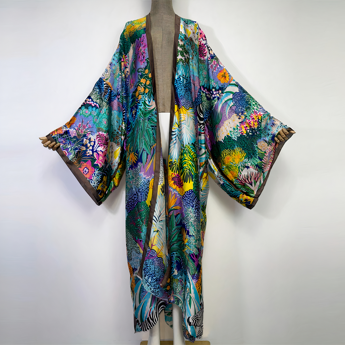 Kimono en satin pour femme multicolore