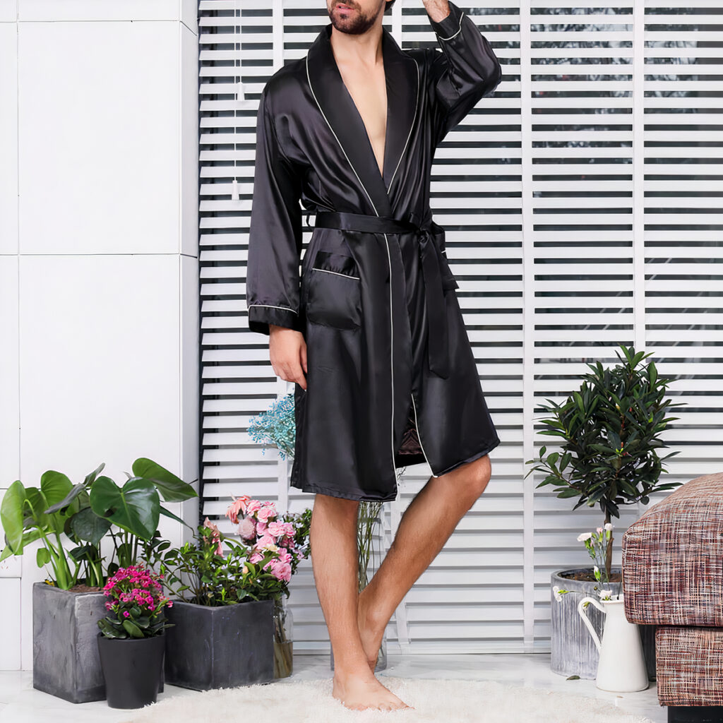 LZPCarra Peignoir léger et fin pour homme - Vêtement de nuit en acier inoxydable à manches courtes - Peignoir d'été avec ceinture - Confortable - Cadeau pour homme, AG, M