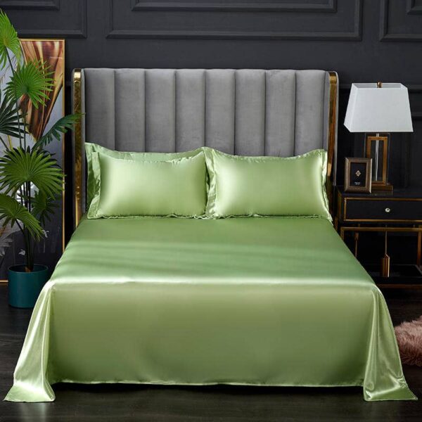 Drap plat vert en satin pour lit double