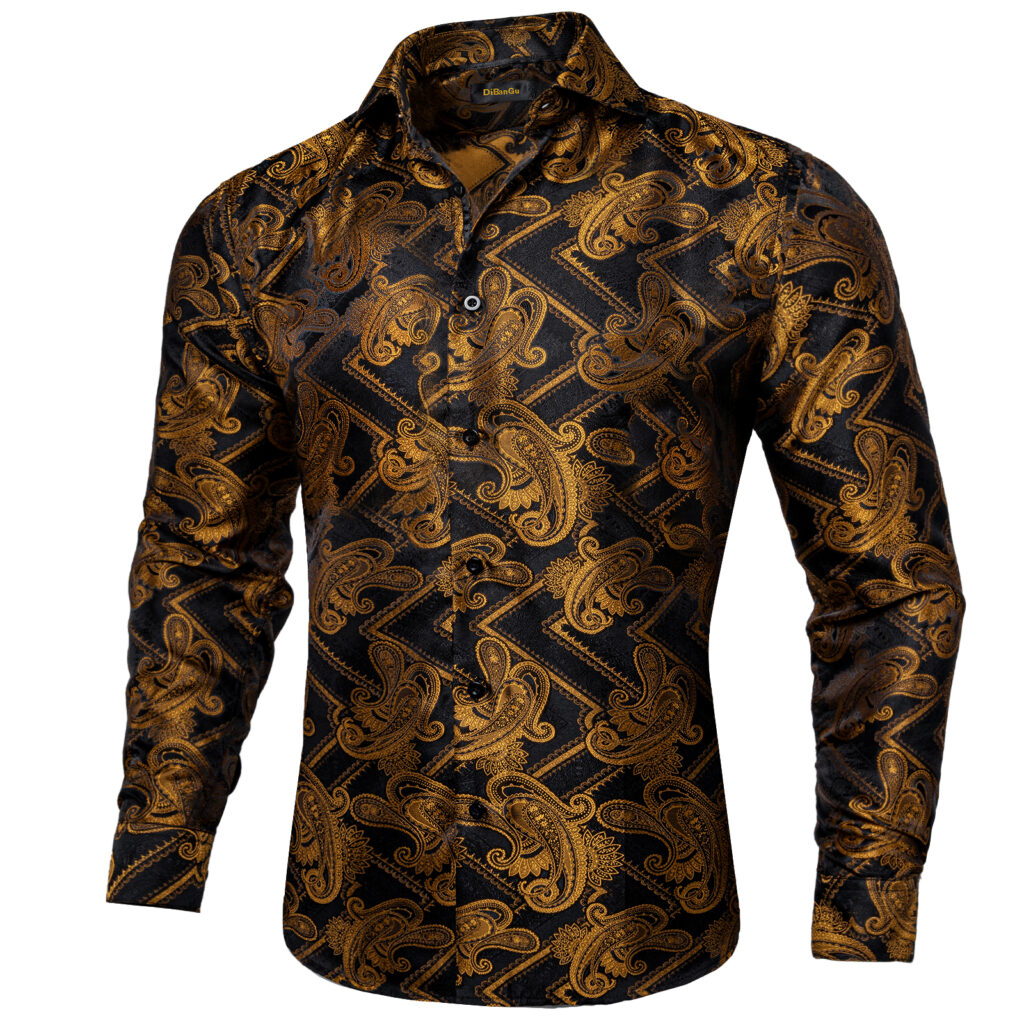 Chemise à motifs dorés pour homme. Bonne qualité et très tendance.