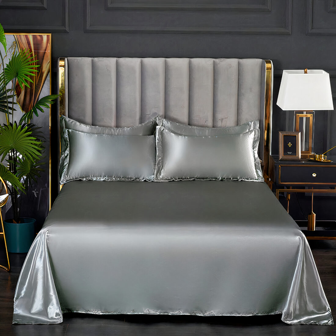 Drap plat en satin gris