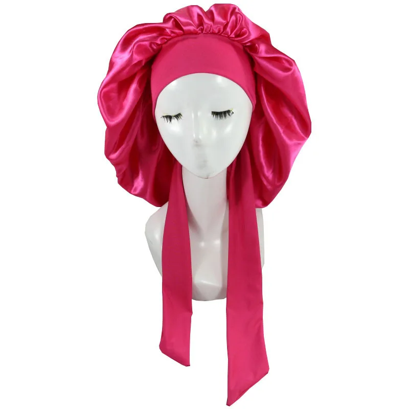 Bonnet de nuit en satin avec ruban long Grand bonnet de nuit en satin lacets pour femme bonnet de douche bonnets de nuit bonnets