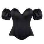 Corset à manchettes sexy en satin noir sur fond blanc.