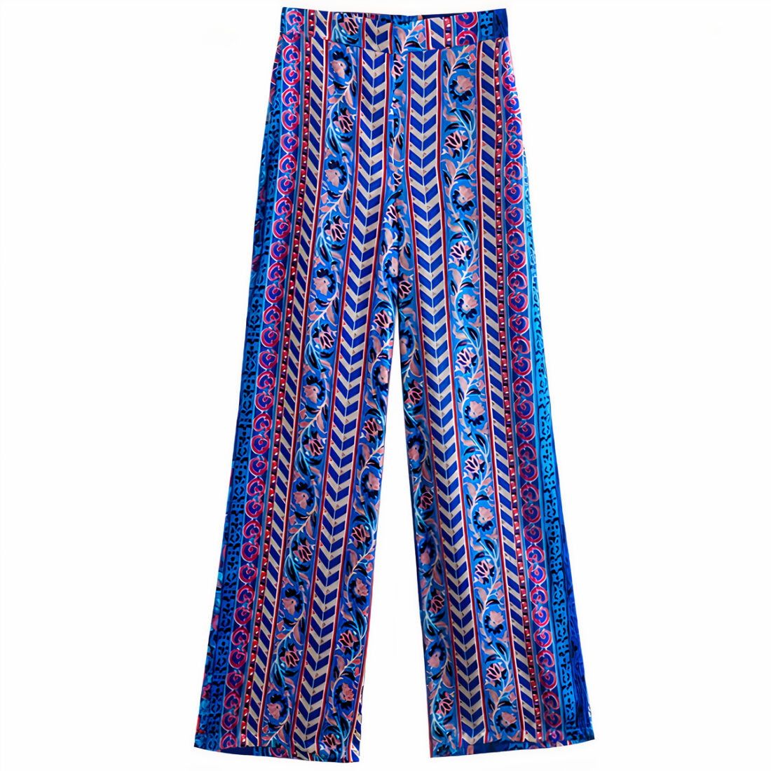 Pantalon en satin bleu à motifs pour femmes