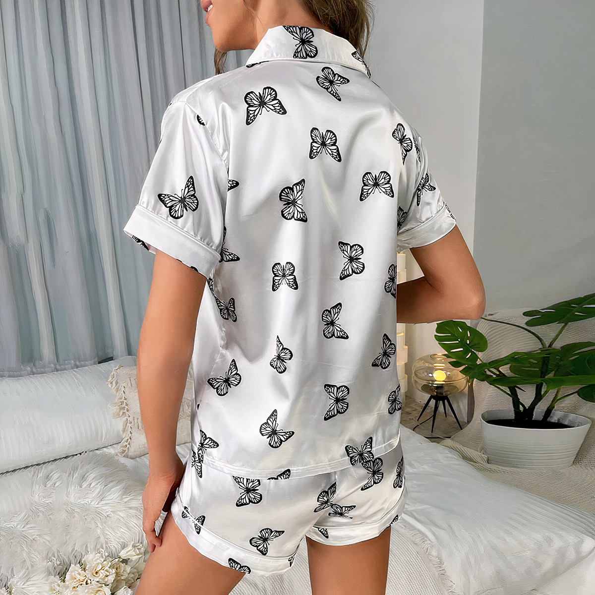 Pyjama court à motifs en satin pour femme 29830 ia7rlt