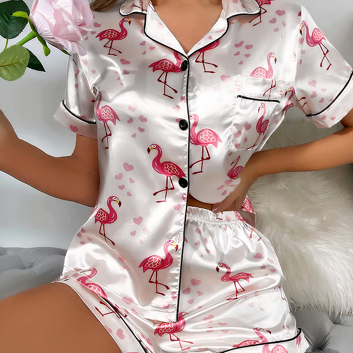 Pyjama court à motifs en satin pour femme 29830 ihlmch