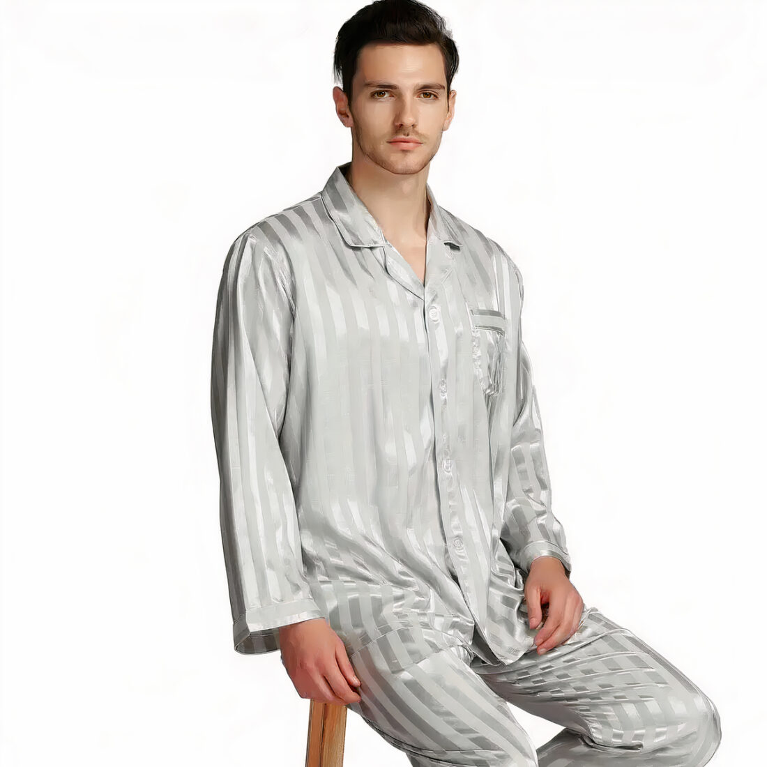 Pyjama à rayures en satin pour homme 30624 fubi4z