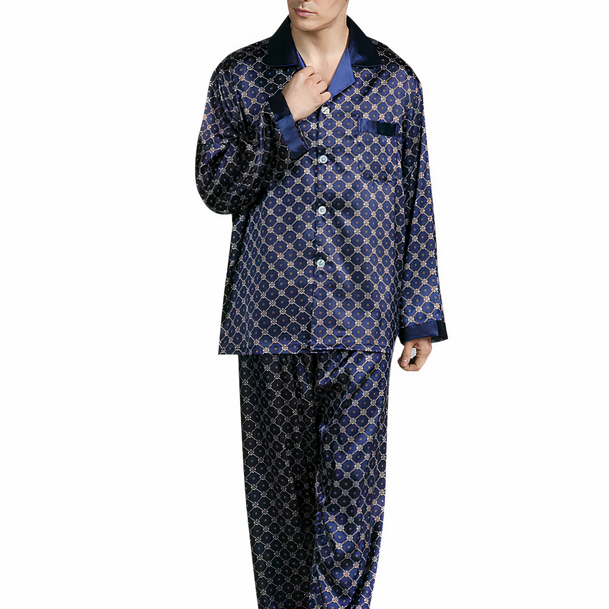 Pyjama à motifs géométriques en satin pour homme 30752 0qhf9n
