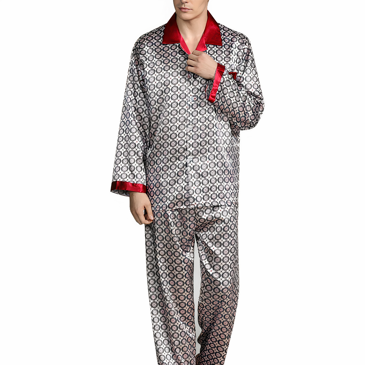 Pyjama à motifs géométriques en satin pour homme 30752 egdmib