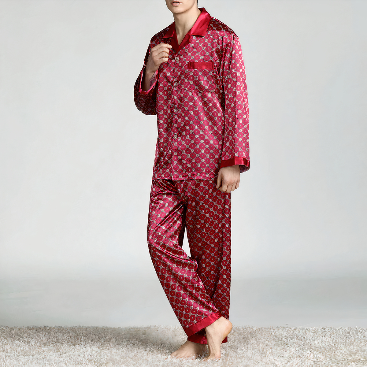 Pyjama à motifs géométriques en satin pour homme 30752 hyoeal