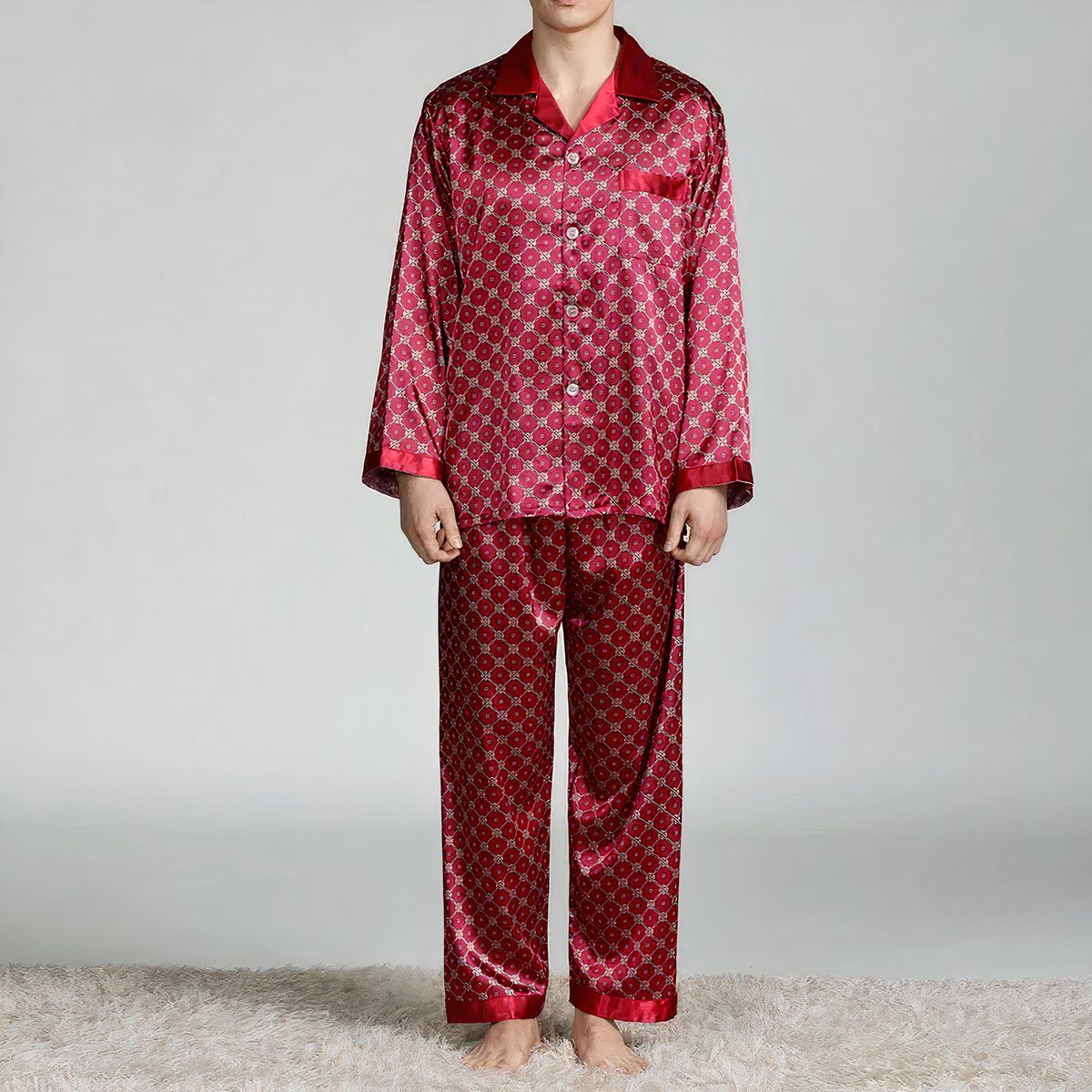 Pyjama à motifs géométriques en satin pour homme 30752 n3g91z