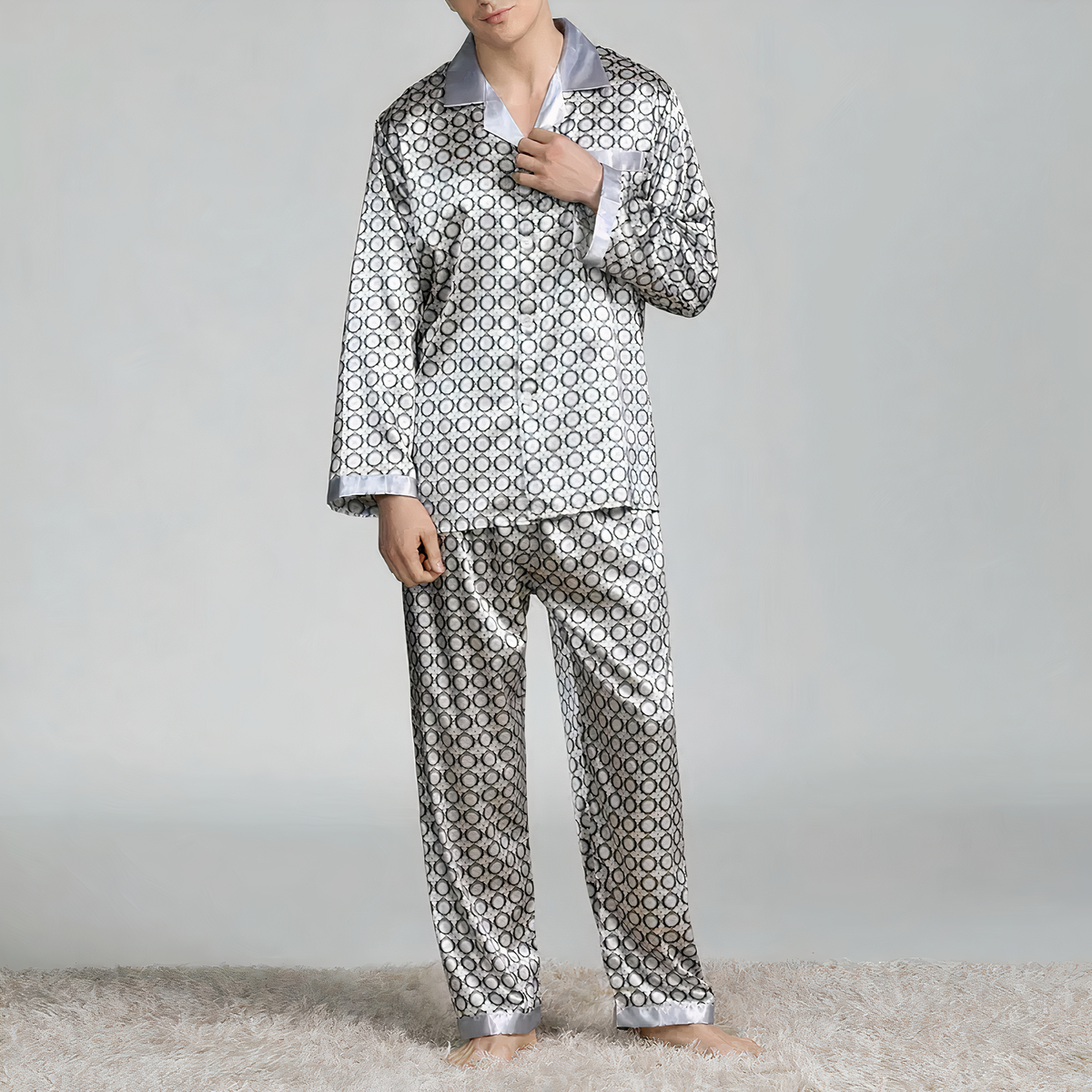 Pyjama à motifs géométriques en satin pour homme 30752 om4off