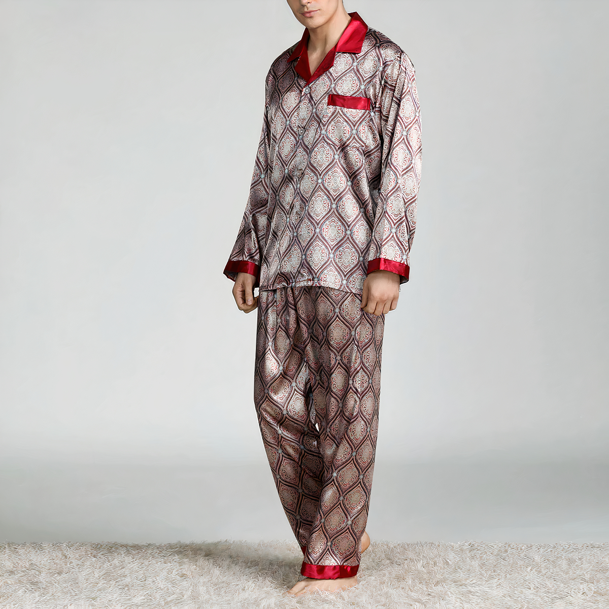 Pyjama à motifs géométriques en satin pour homme 30752 wnqdft
