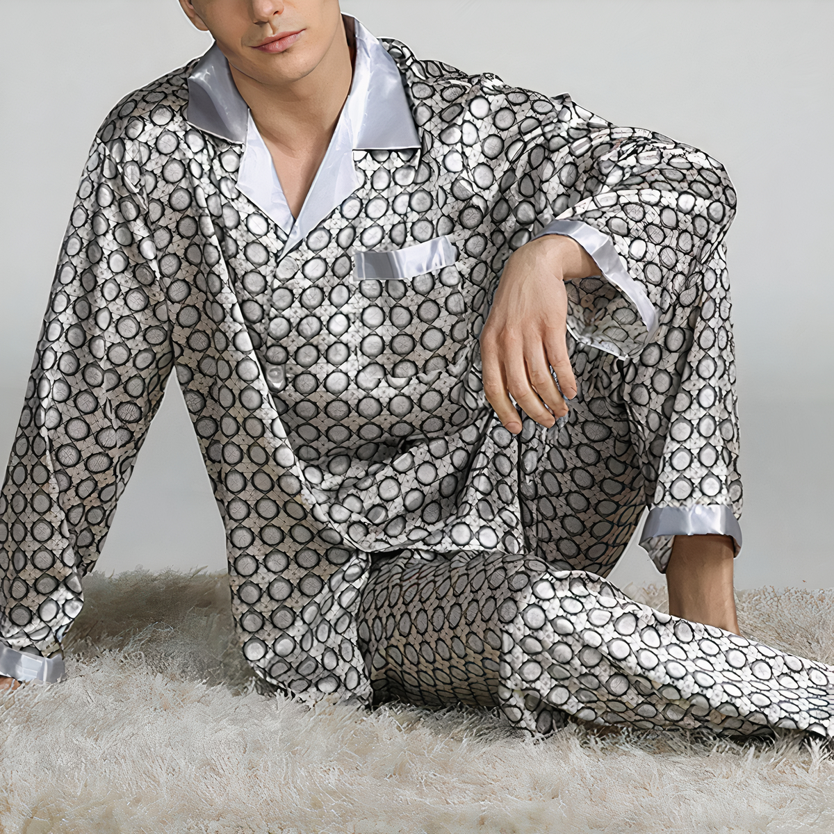 Pyjama à motifs géométriques en satin pour homme 30752 yepe4k